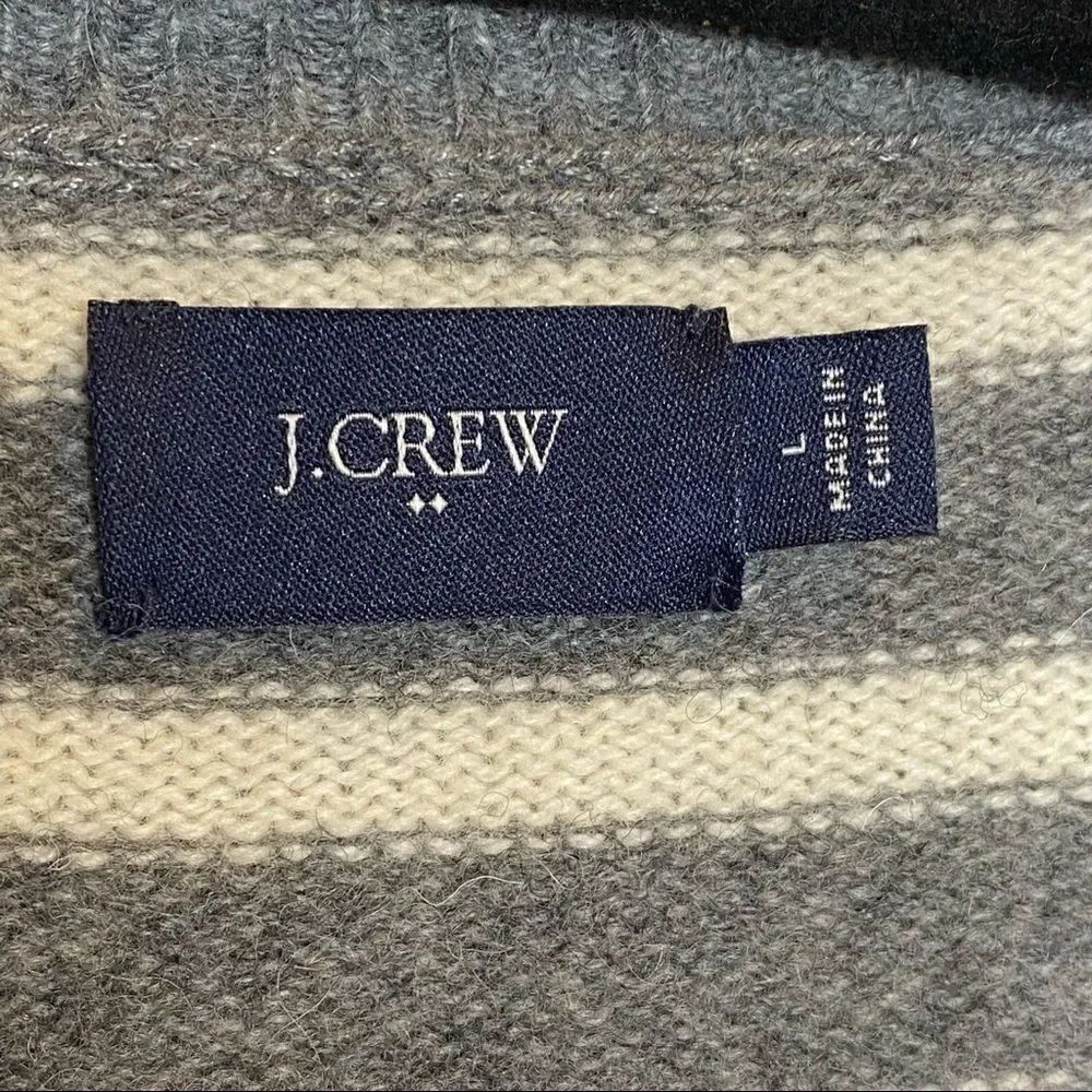 J. Crew Factory gray and white striped lambs wool sweater size L - Picture 5 of 14